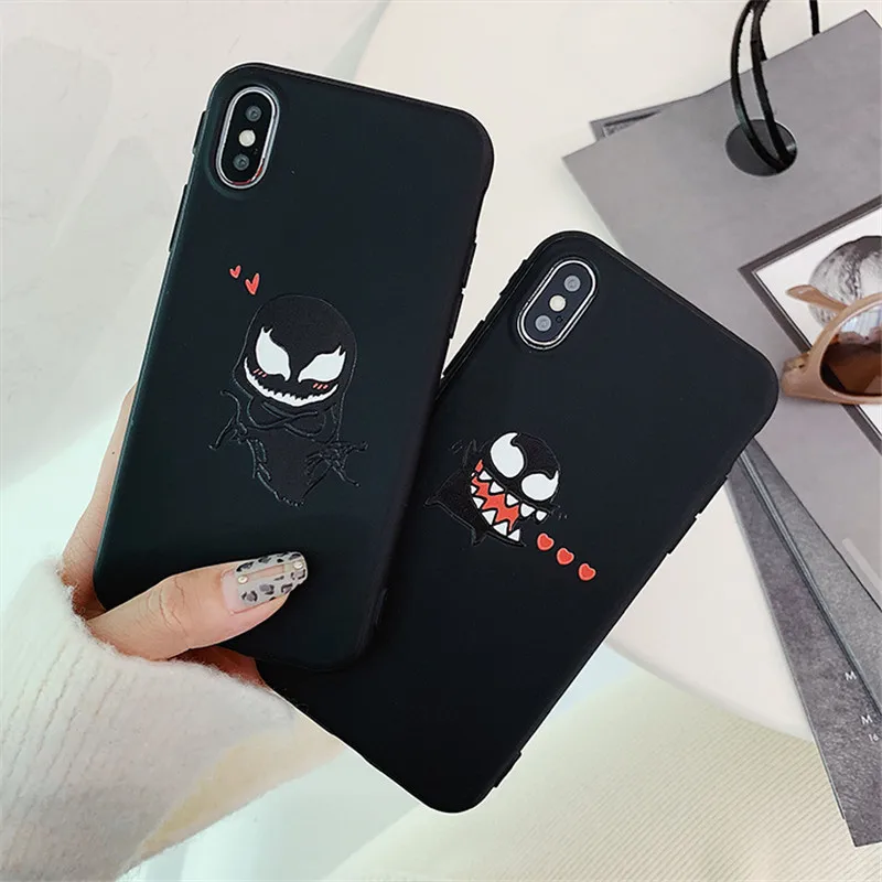 

GYKZ Fashion Venom Black Case Cover For iPhone 6 6s XS MAX X XR 8 7 Plus Cartoon Soft Silicone Matte Phone Coque For iPhone 7