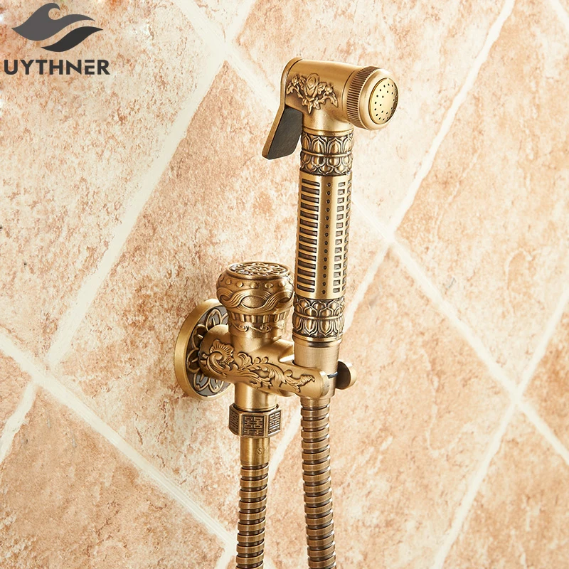 Uythner Newly Arrival Antique Brass Bathroom Bidet Faucet Carved Toilet
