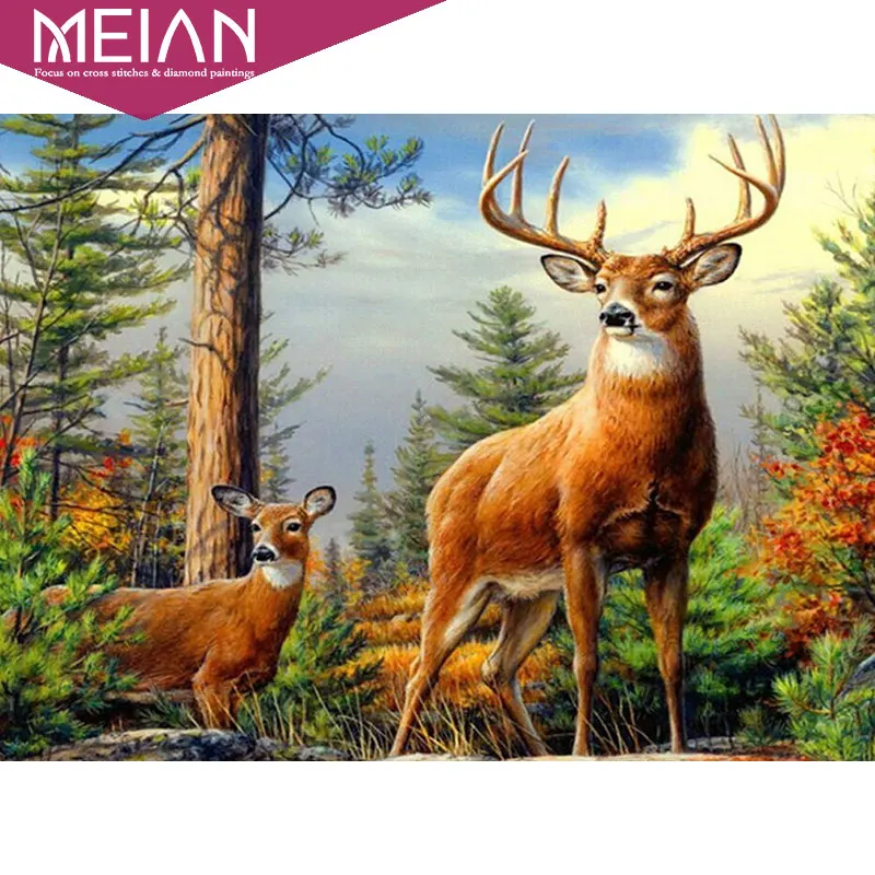 

Meian 5D DIY Full Diamond Painting sale Diamond Embroidery"Forest Deer"Cross Stitch home decor Rhinestone daimand Mosaic Picture