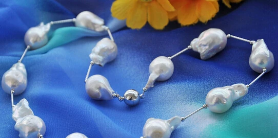 

~~ 11.24 Huge 20" white baroque KESHI REBORN PEARL SILVER NECKLACE Discount 35%
