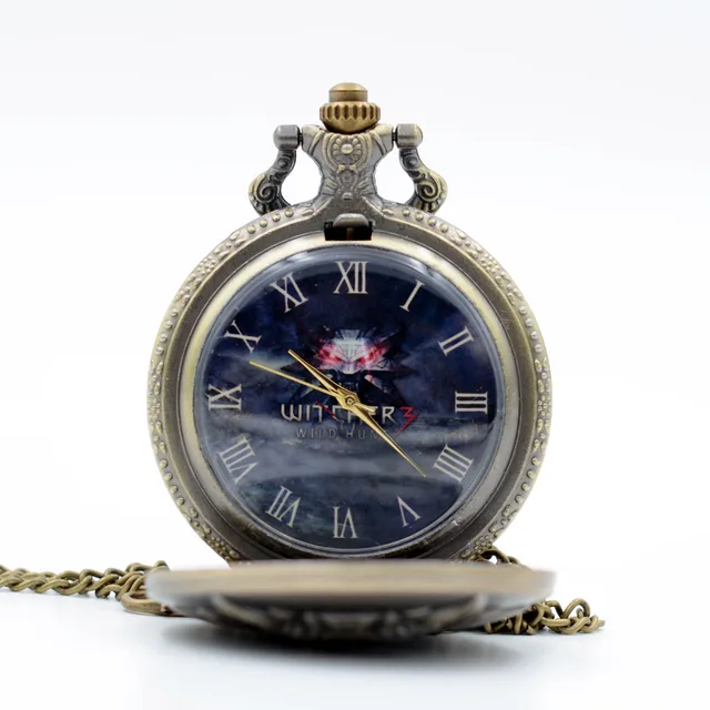 The WITCHER Game Black Dial Cosplay Quartz Pocket Watch Analog Pendant Necklace The WITCHER Game Black Dial Cosplay Quartz Pocket Watch Analog Pendant Necklace