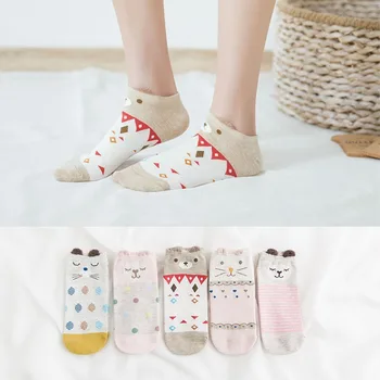 

5 Pairs/lot, Fashion New Woman Cute Cats Printed Funny Socks Casual Cotton Crew Ankle Socks for Girls Women