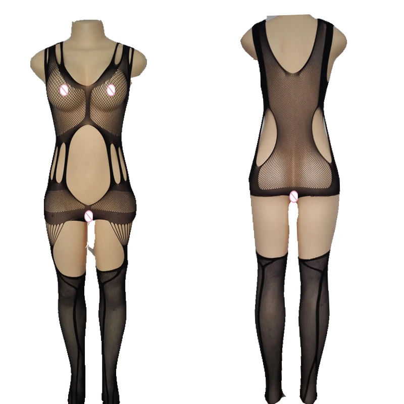 Sexy Lingerie Hot Erotic Bodystocking Fishnet Sleepwear Open Crotch Stockings Erotic Underwear Lenceria Plus Size WY082