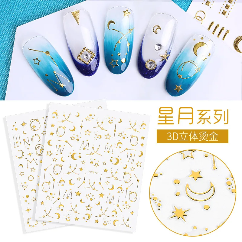 

6 Styles Starry Moon 3D Nail Stickers Striped Lines Feather Series Gold Sticker Nail Art DIY Manicure nagel stickers Decoration