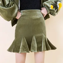 Весна, Новое поступление, сумки в Корейском стиле, юбка в бедрах, Женская одноцветная Вельветовая мини-юбка русалки, подходит ко всему