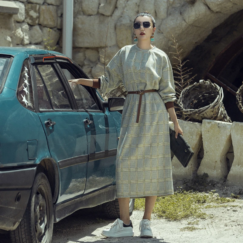 VERRAGEE retro women 2018 new fashion ankle-length plaid England Style long vintage maxi dress