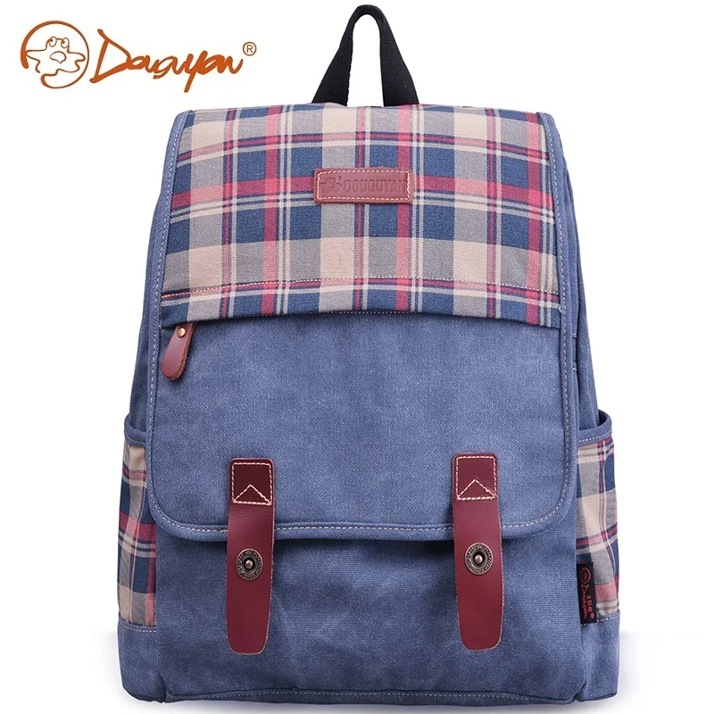 Douguyan Unisex Canvas School Bags Travel fashion new women College Backpack Blue Red G00128A