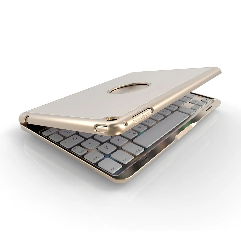 Aluminum 7 Colors Backlit Bluetooth Keyboard Smart Folio Case For iPad