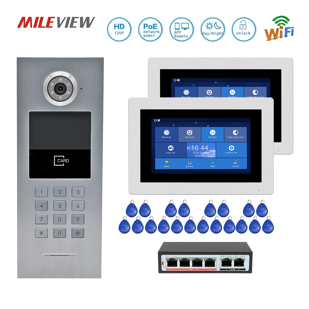 Домофон 2 квартиры 720P IP Wi Fi 7 дюймовый сенсорный экран запись видео домофон клавиатура с кодом RFID уличная