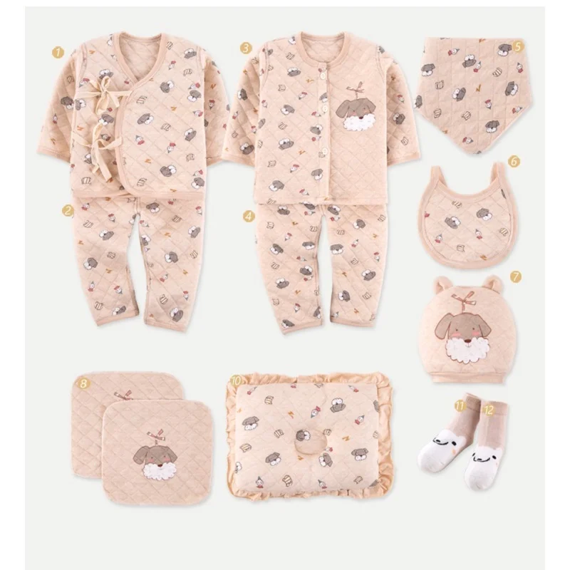 

13pcs/set Baby Clothing Set Thick Cotton Infant Stuff Newborn Clothes Blanket Pillow Foot Cover Gloves Underwear Suits Gifts