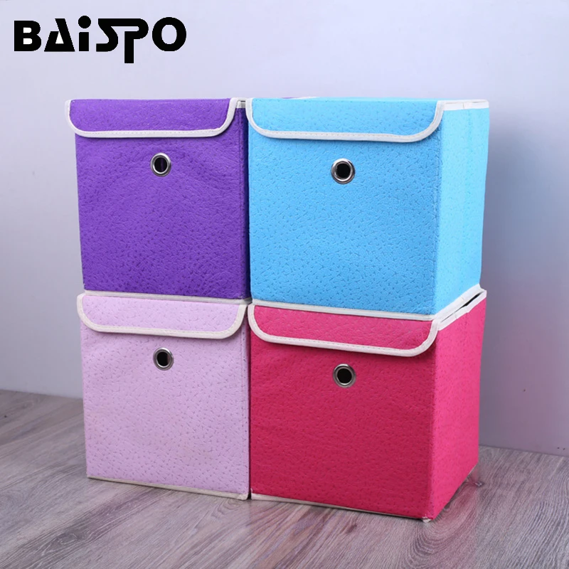 

BAISPO With Dustcover Storage Bins For Socks Underwear Ties Bra Desktop Box Kid Toy Clothes Organizer Box With Lid Laundry Boxs