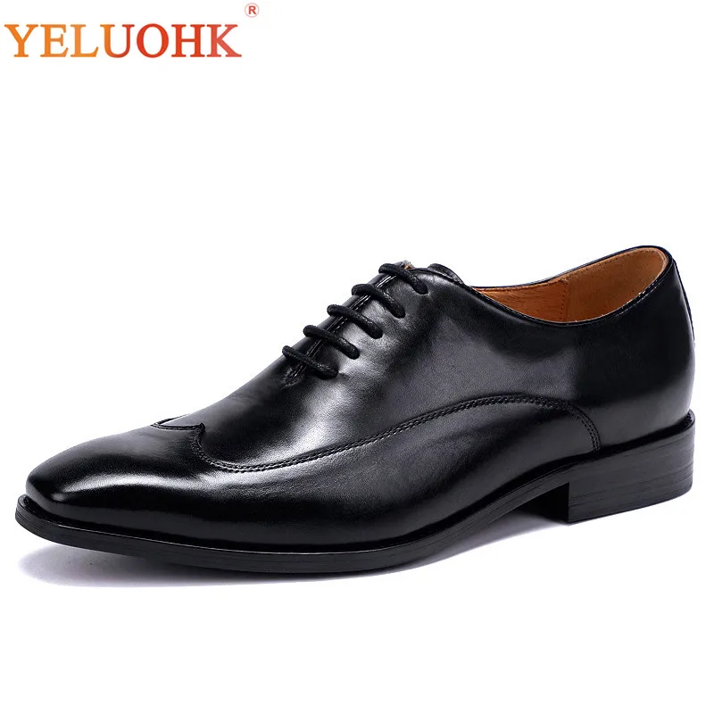 Zapatos Tamaño Calidad Cuero Oxfords Vestido Los 38 Oficina 46 Marrón De Más Hombres brown Formal Genuino Black Superior Negro xtYw1gfq