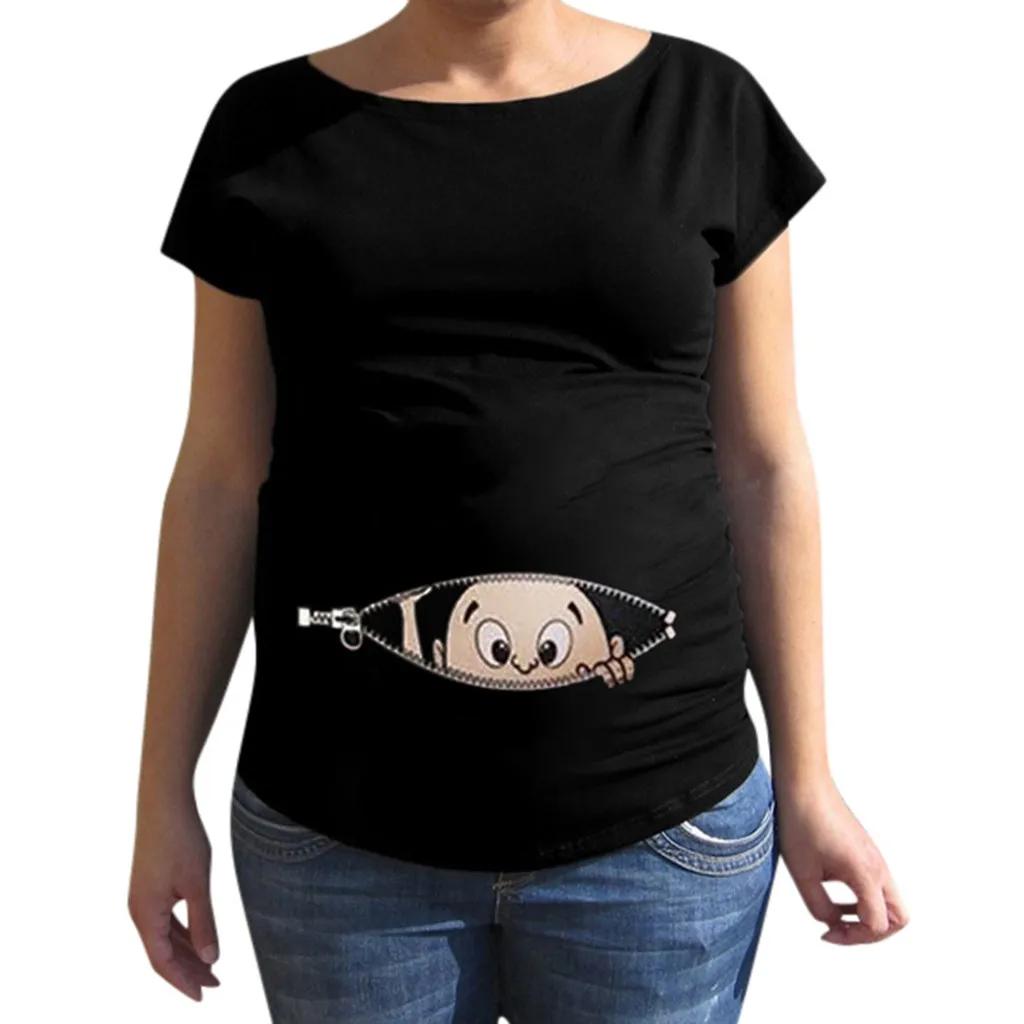 

ISHOWTIENDA Women Maternity Short Sleeve Cartoon Print Tops T-shirt Pregnancy Clothes Ropa Embarazada