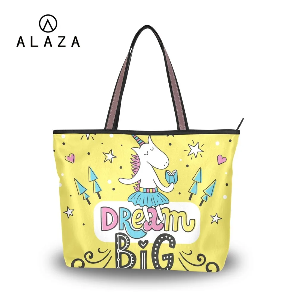 

ALAZA 2019 Simple Shoulder Bag Cartoon Dream Big Unicorn Printing Large Handbag 2019 Women Travel Bag Tote Ladies bolsa feminina