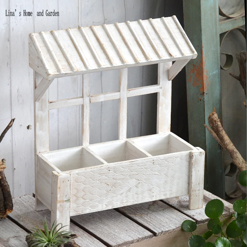 window design shabby white solid wood handmade wall mounted flower planter (7)