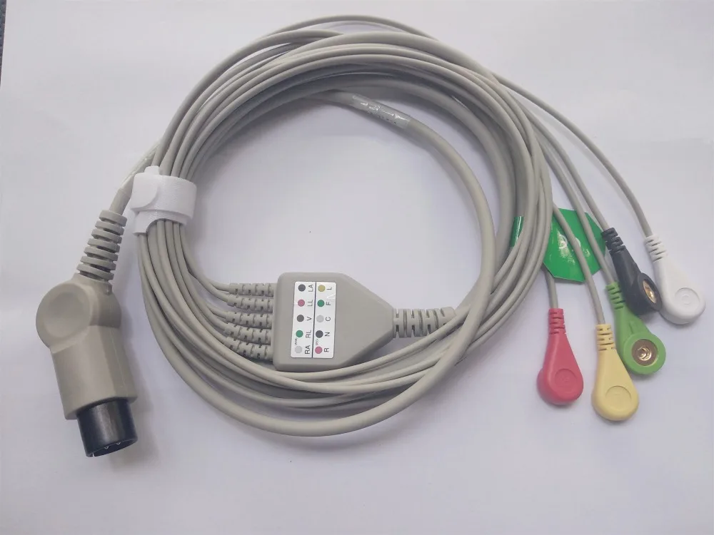 

Generic AAMI 6 Pin One Piece ECG Cable, 5Leadwires, Snap Ends, IEC Standard for patient monitor