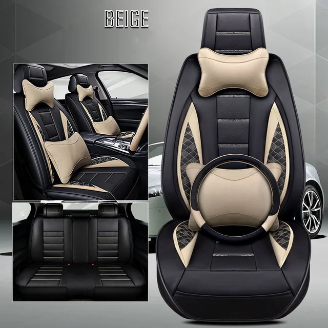 Чехол для автомобильного сиденья кожаный для honda crosstour crv CR-V fit hrv insight jazz - Название цвета: Beige with Pillows