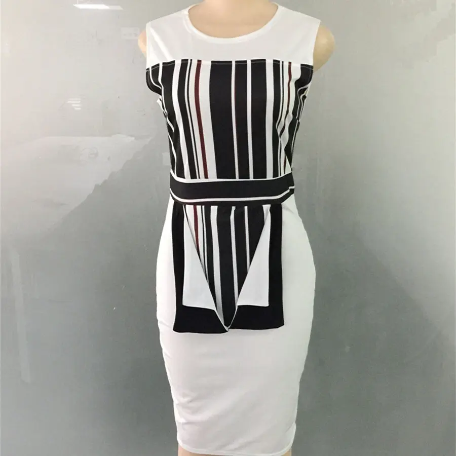 GuyuEra African Dress for Women Organ Print Stitching Sexy Bag Hip White Dress