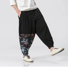 MIXCUBIC/ г. весенне-осенние льняные Мужские штаны в Корейском стиле с принтом птиц повседневные свободные штаны-шаровары с принтом облегающие штаны для мужчин M-5XL