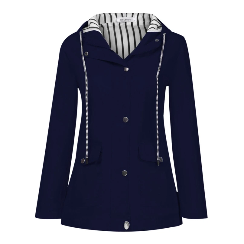 Women Jacket Fashion Cloth Casual Coat Solid Rain Jacket Outdoor Plus Waterproof Hooded Raincoat Windproof Outwear #FS#4OT25 (23)