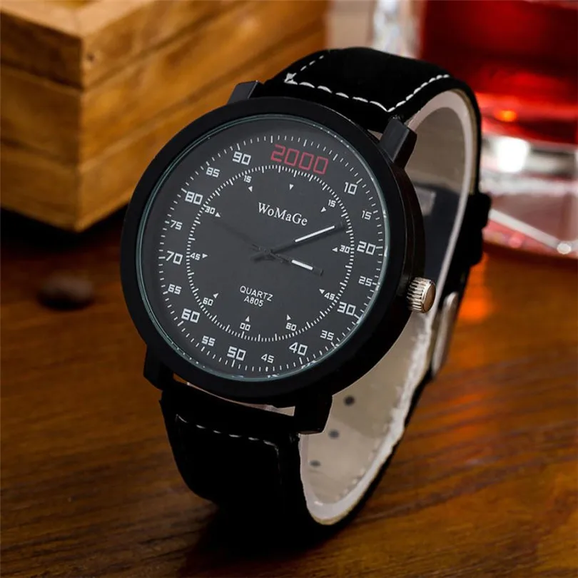 Durable watch men quartz watch Fashion PU Leather Belt Men Military