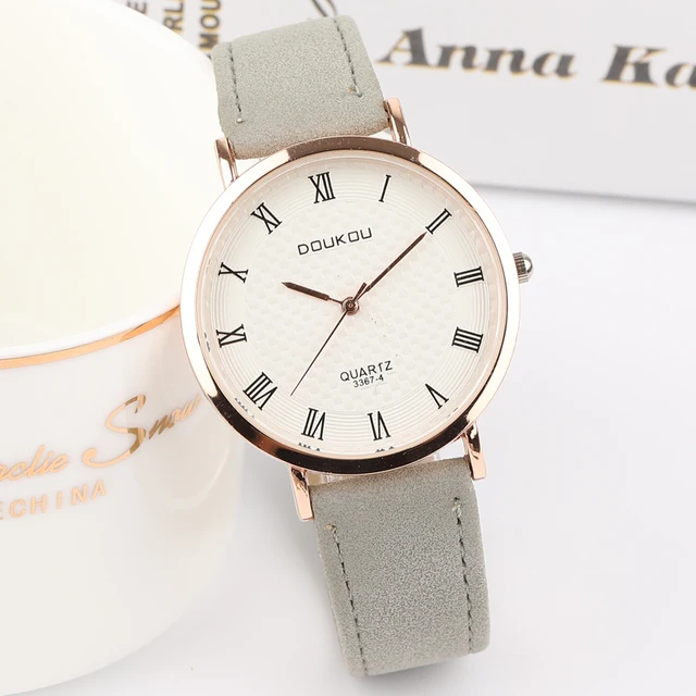 DOUKOU Women Watches Vintage Retro Gray Leather Analog Quartz WristWatch Top Bra DOUKOU Women Watches Vintage Retro Gray Leather Analog Quartz WristWatch Top Bra
