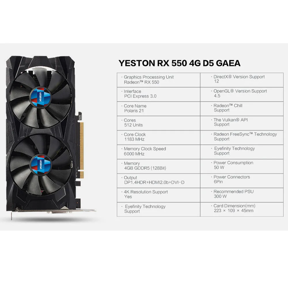 Radeon RX 550 GPU 4 ГБ GDDR5 128 бит игровой настольный компьютер ПК видео видеокарты Поддержка DVI/HDMI игровой плеер Лидер продаж