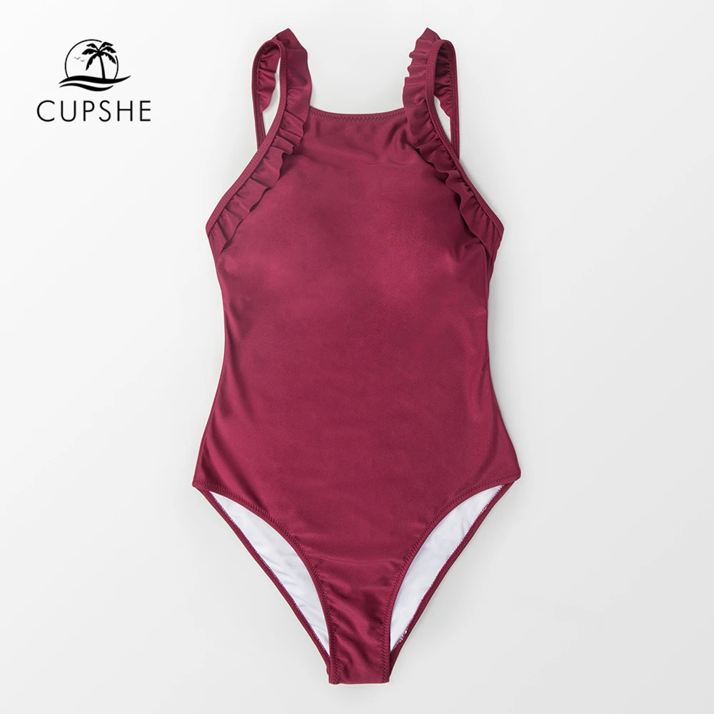 CUPSHE цельный слитный купальник с рюшами однотонный женский сексуальный Монокини