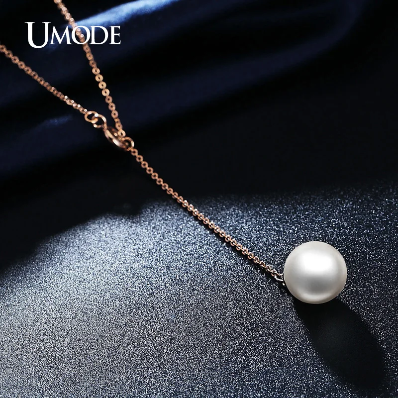 

UMODE Brand Trendy Long Necklace Rose Gold Color Simulated Pearl Pendant Necklaces Jewelry For Women Bijoux Female Gift AUN0113A