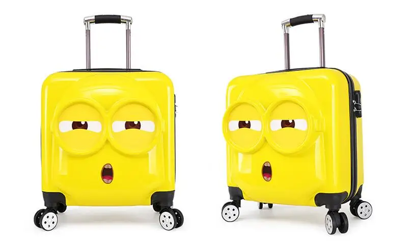 New cartoon fashion Minions luggage cute big eyes children's Rolling Luggage Spinner brand Travel Suitcase mala de viagem - Цвет: Цвет: желтый