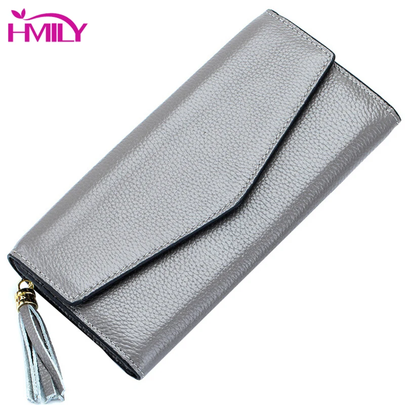 

HMILY Genuine Leather Women Wallet Lady Hasp Clutch Money Bag Natural Cowhide Card Pocket For Ladies Large Capacity Women Purse