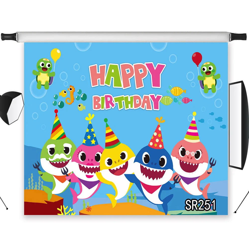 

Baby Shark Birthday Party Washable No Crease Photo Background Photography Polyester Custom Backdrop Studio Photographic Seamless