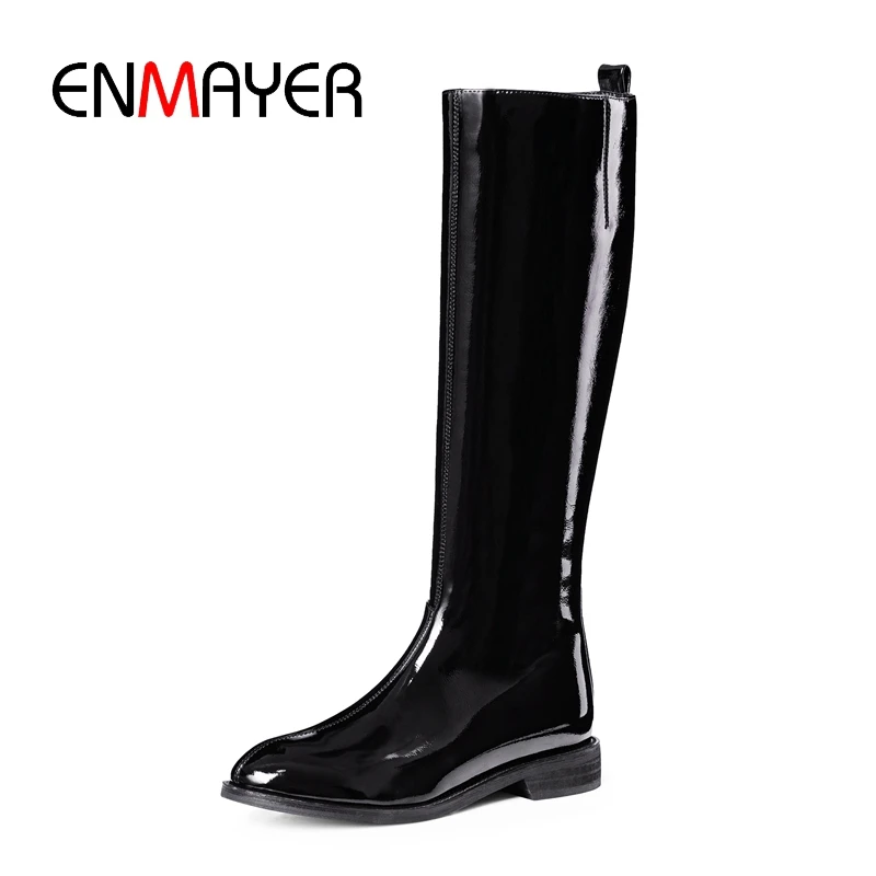 

ENMAYER Round Toe Square Heel Knee-High Zip Boots Women Long Boots Botas Mujer Size34-40 ZYL1646