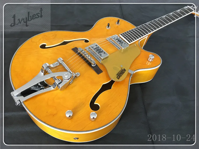 

Musical instruments custom shop Orange LvybestJazz Style Electric Guitar Bigsby tail chrome Hardware,plain maple top and back!