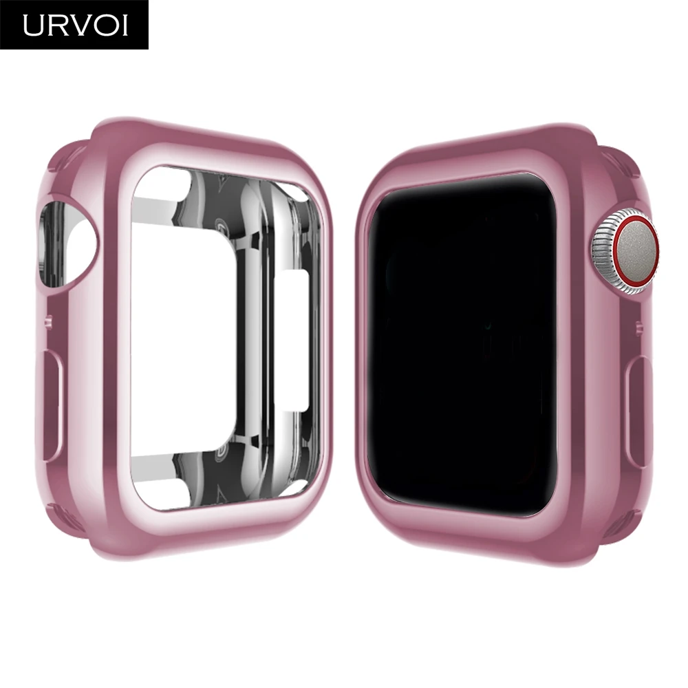 URVOI гальванический чехол из ТПУ для Apple watch серии 5 4 3 2 Крышка для часов протектор для iWatch 38 42 40 44 мм Тонкий fit рамка ремешок - Цвет: Pink Gold