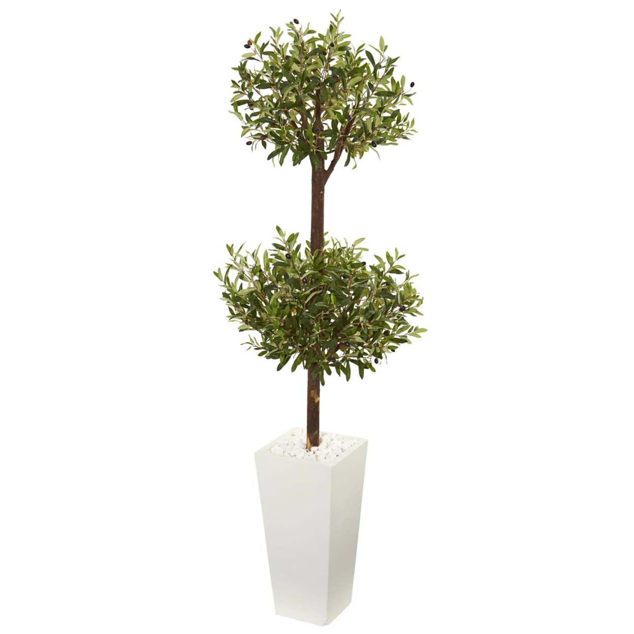 Nearly Natural 5.5' Olive Artificial Double Topiary Tree in White Tower Planter