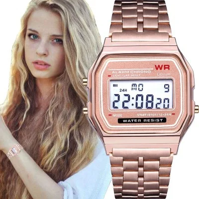 

Ultra-thin Mark-free F91w Sports Children's Electronic Metal Watch Multi-functional Night Light Alarm Clock Steel Belt Watch