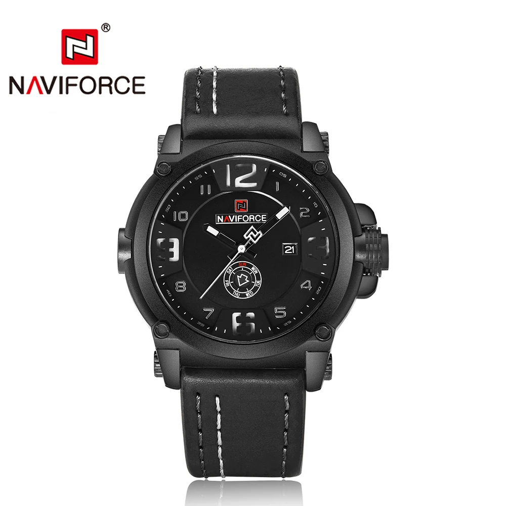 NAVIFORCE Топ люксовый бренд мужские спортивные военные кварцевые часы Мужские Аналоговые часы с датой Кожаный ремешок наручные часы Relogio Masculino - Цвет: black white