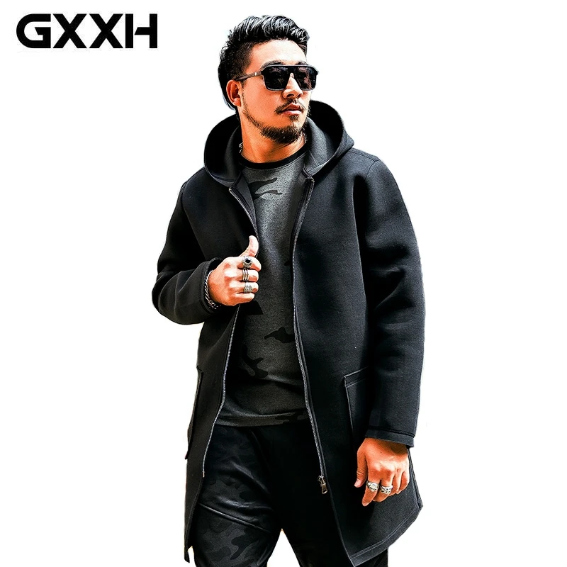 

GXXH Autumn Winter Big Size Men's Loose Hooded Long Trench Coat Casual Slim Fit Jacket Men Brand Solid Colors Handsome Overcoat