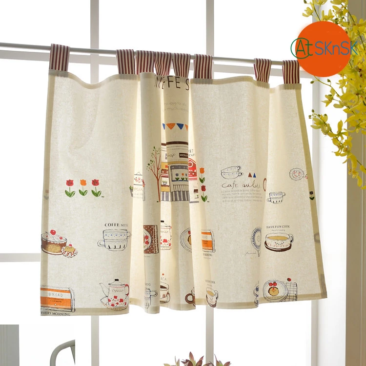

Elegant beige cotton linen curtain for living room home decoration curtain personality short curtain for kitchen Width 140cm
