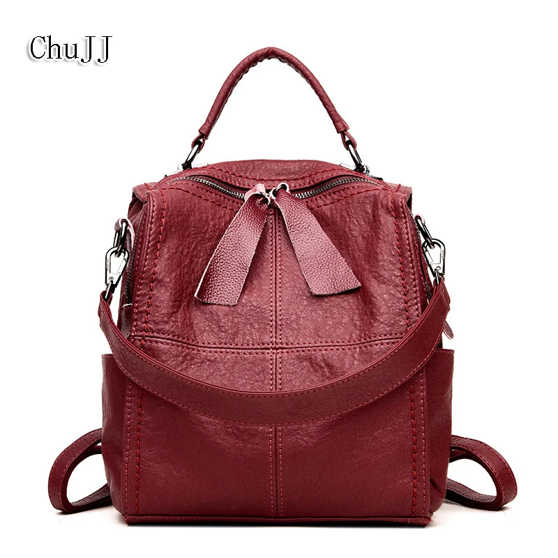 

Multifunctional Patchwork Women's Backpacks Girls Students School Bag Genuine Leather Shoulder Bags Women Travel Bag
