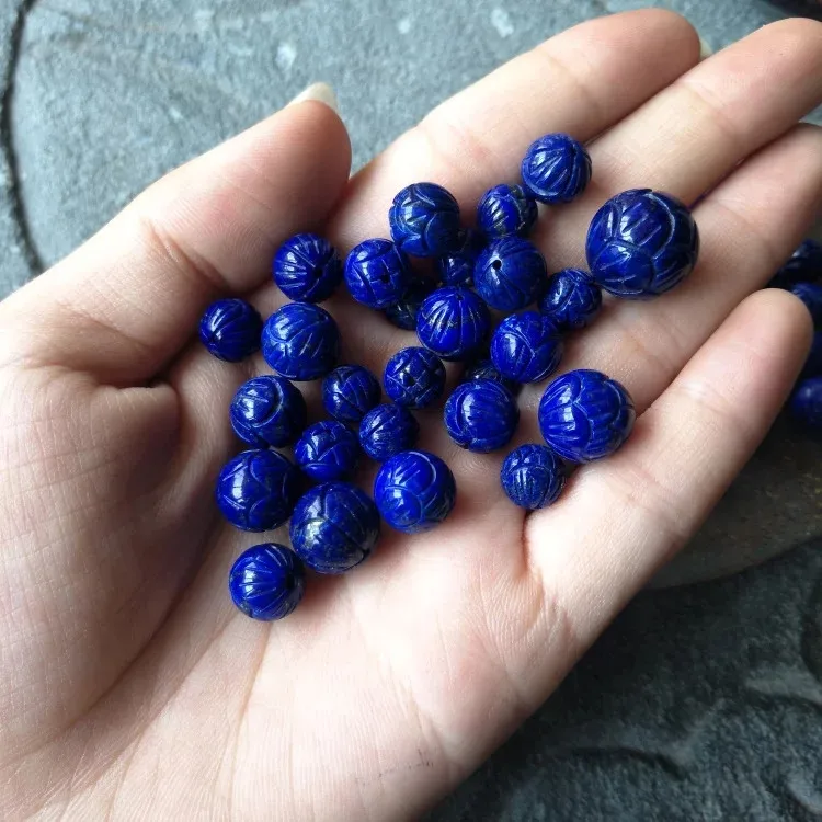 

one pcs lapis lazuli round carved 8mm/10mm/12mm for DIY jewelry making loose beads FPPJ wholesale beads nature gem stone