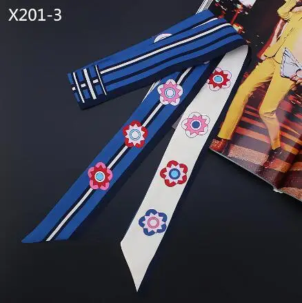 Long Version Luxury Brand Silk Ribbon Foral Print Women Silk Scarf Handle Bag Ribbons Female Headband Long Scarves & Wraps 5
