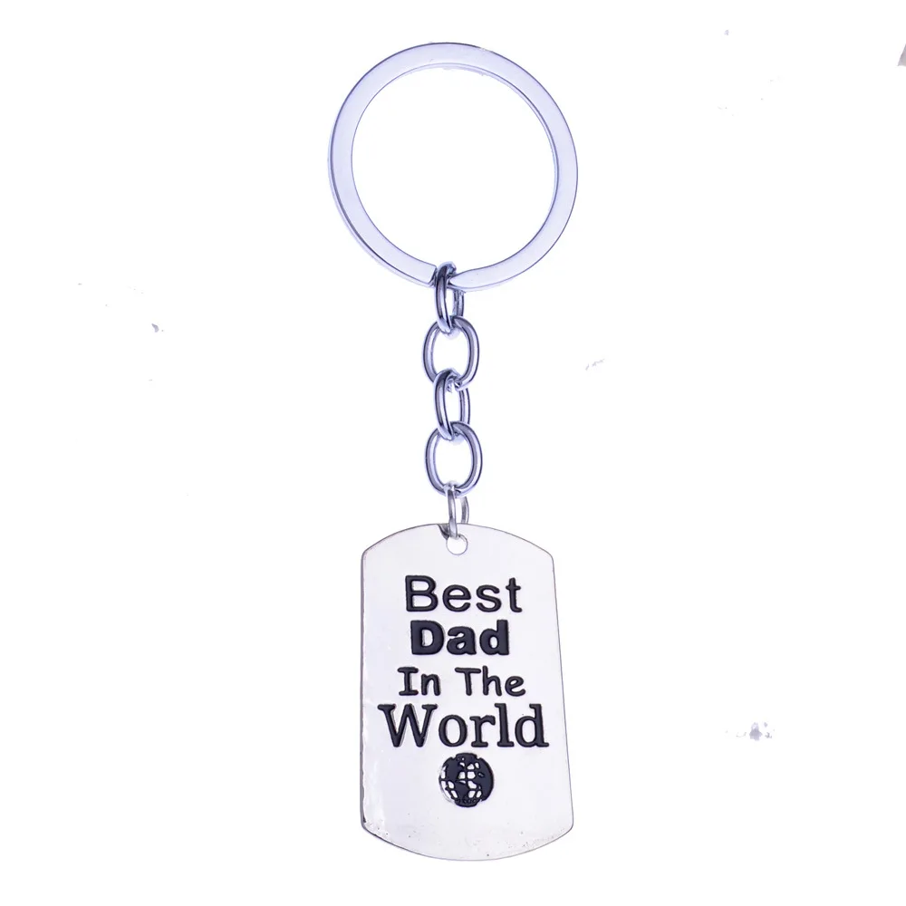 Best Dad in the Word Keychain Lettering Map Carved Tag Charm Father's Key Ring Dad Birthday