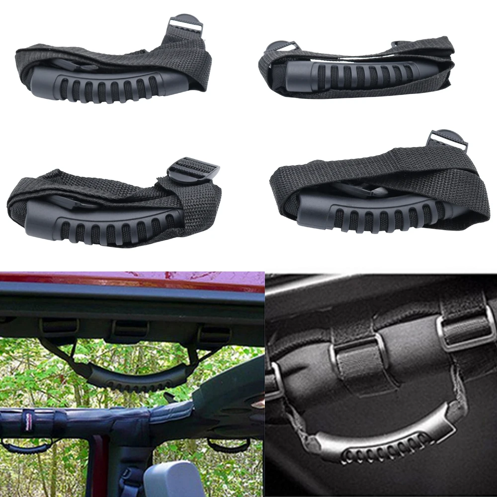 

2x Black / Red Grab Handle Bar Roll Grip Sports Holder For Jeep Wrangler JK YJ TJ 1987-2016 Car Accessories