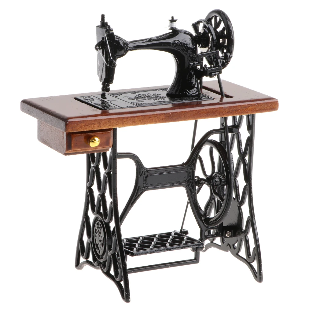 

1/10th Mini Vintage Desktop Brown Sewing Machine Mechanism Diecast Vehicle Model Replica Toy Desk Craft Playset Toy Ornament