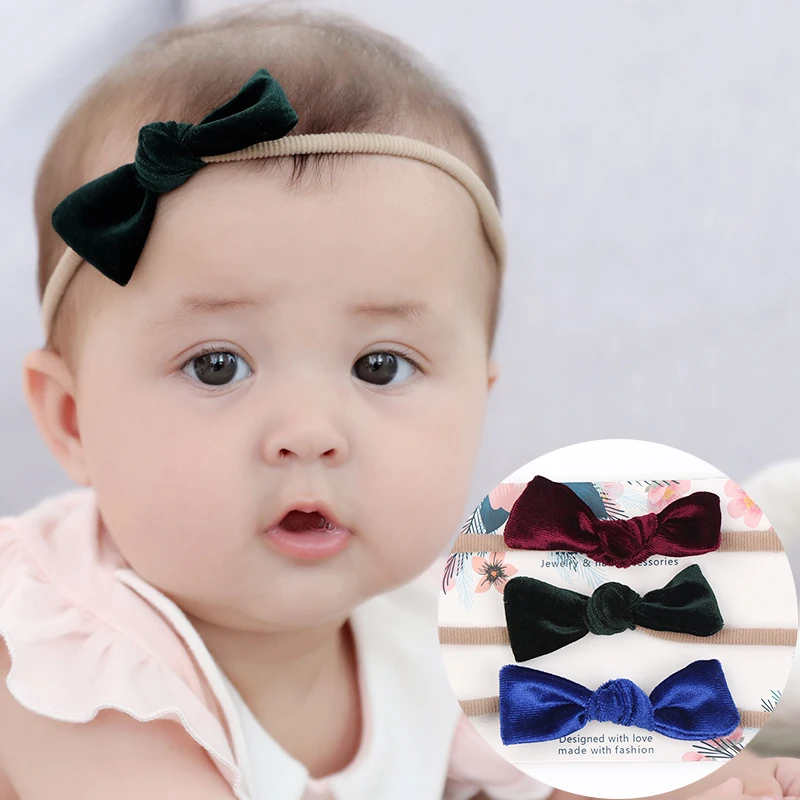Baby Velvet Bow Headbands Children Head Bandage Elastic Hair Bands