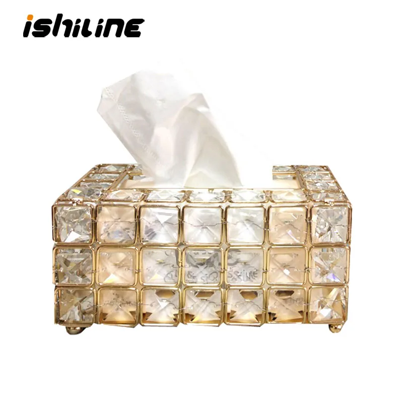 

Metal Crystal Tissue Box Paper Holder Boxes Napkin Storage Case Family Car Paper Towel Storage Box Decorative Ornaments