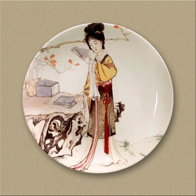 Китайская стильная женская керамическая декоративная тарелка Ming and Qing dynastes Классическая Ручная настенная подвесная тарелка Креативные украшения - Цвет: Серебристый