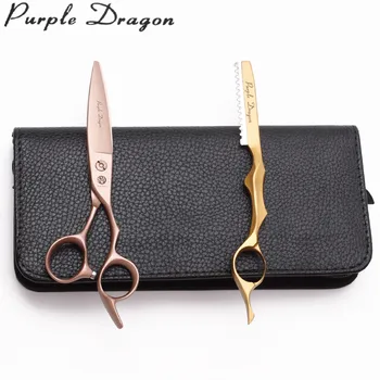 

6" 17cm 440C Rose Gold Purple Dragon Micro Sawtooth Hairdresser's Scissors Salon Cutting Shears Professional Hair Scissors Z9123